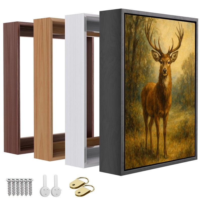 Prixas Print Floater Frame for 1.25 thick Canvas, Available in 25+ size and 4 Color, Wood-Look Floating Frame for Finished Canvas Artist Panel Oil Painting Wall Art DÃ©cor (Black Frame, 16"x20") - Image 1